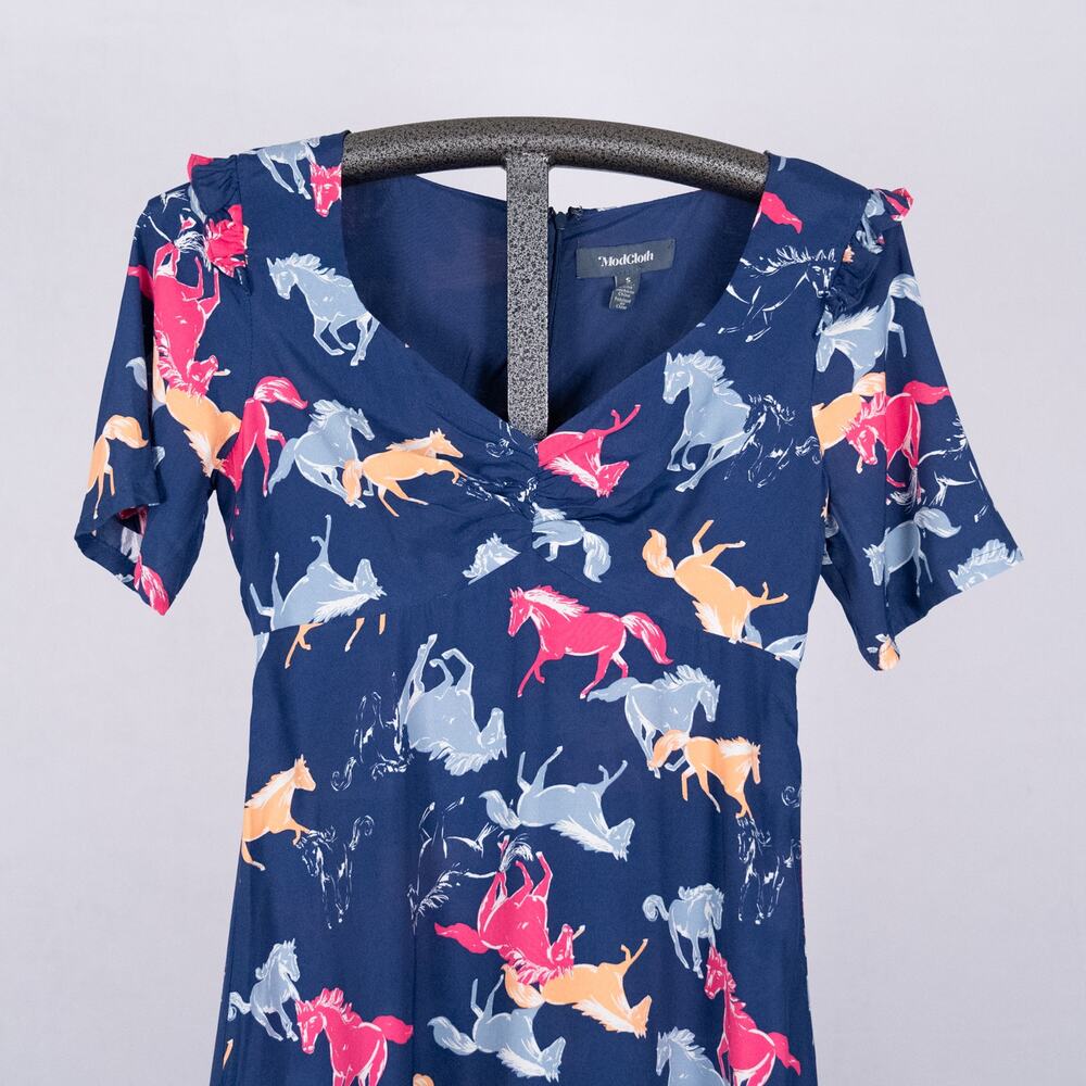 ModCloth Women's Size SMALL Neon Stampede Dress Ruffle Festival Western Skater - Picture 2 of 6